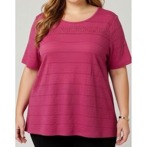 CJ Banks Womens Pink Eyelet Short Sleeve Keyhole Top Plus Size 1X